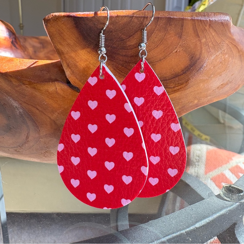 Valentine’s Day Red Heart Pattern Teardrop Earrings